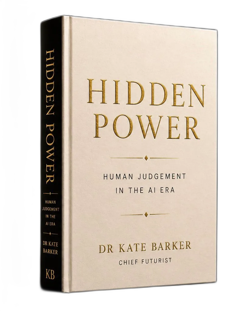 The Hidden Power, hardcover edition photographed on a dark studio backdrop. Gold foil title on a cream cover with a black spine.